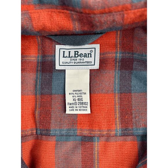 Men's L.L. Bean Button Down Polyester/Wool Blend Long-sleeved Shirt Red/Blue XL - Picture 10 of 11